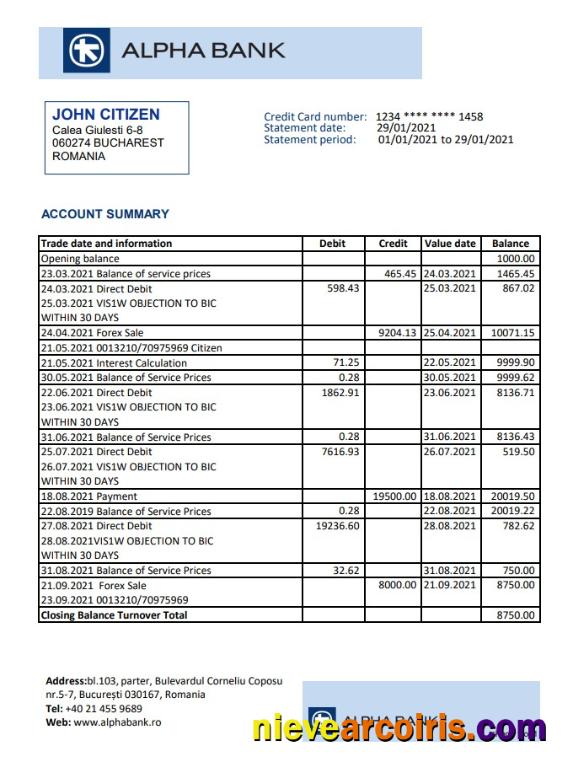 Romania Alpha Bank excel pdf